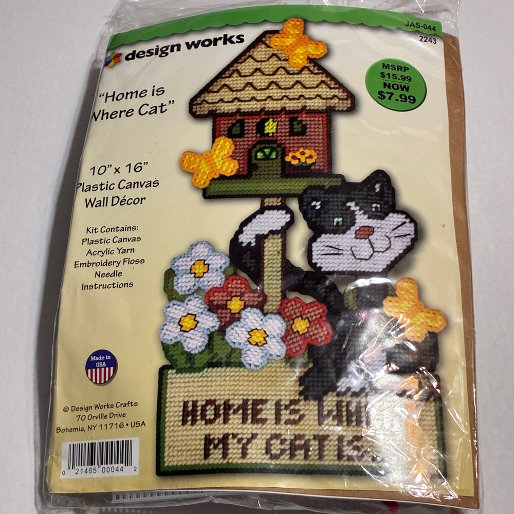 Design Works Home Is Where My Cat Is Plastic Canvas Wall Decor Kit 10x16 New